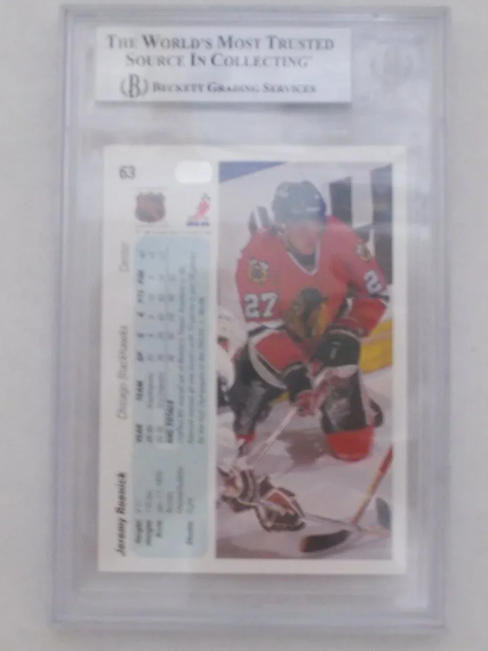Jeremy Roenick SIGNED 1990-91 Upper Deck NHL Blackhawks RC Card BECKETT AUTHENIC